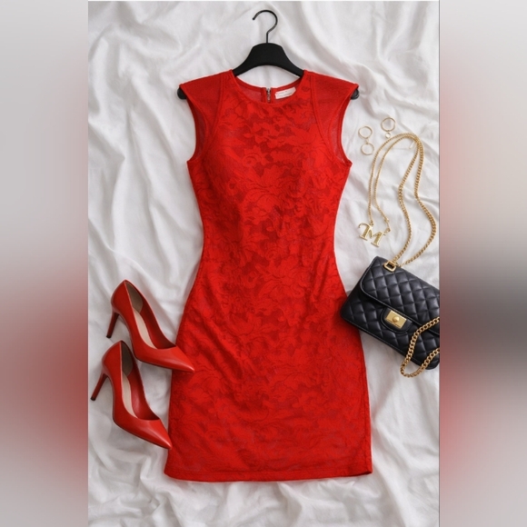 Lumièr by Bariano Dresses & Skirts - Red Bodycon Mini Dress Mesh Textured Mob Wife Date Night Party Dress M